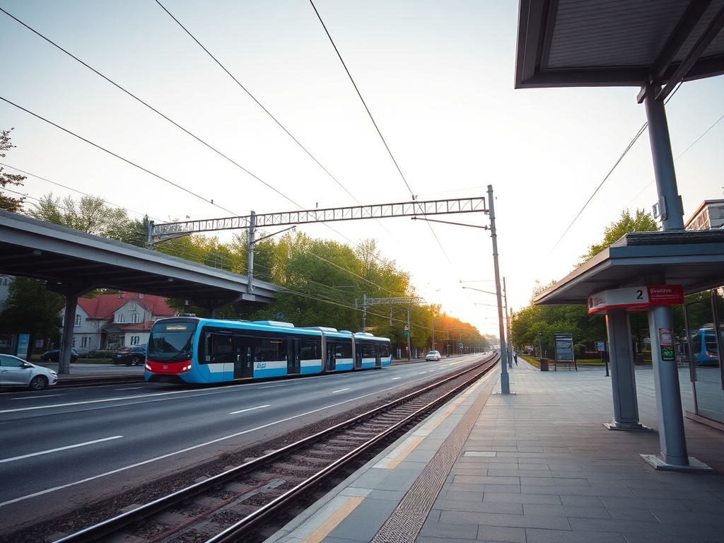 Nowoczesny pociąg na tle miasta Białystok, symbol rozwoju infrastruktury i transportu.